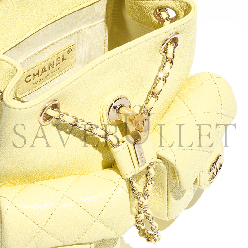 CHANEL SMALL BACKPACK GRAINED CALFSKIN & GOLD-TONE METAL LIGHT YELLOW AS3787 B16985 (17.5*16.5*10cm)